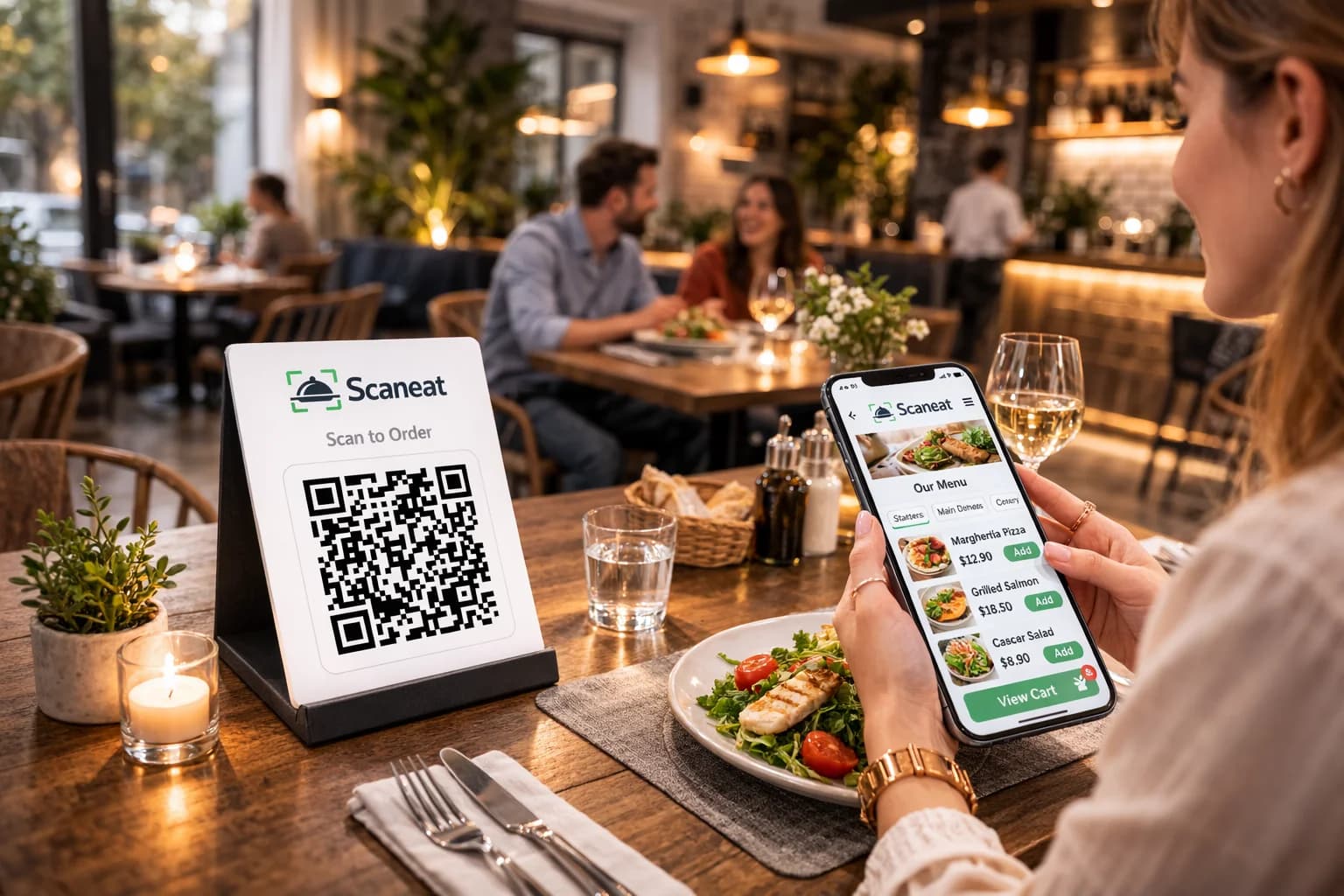 Modern restaurant using ScanEat digital menu and QR ordering