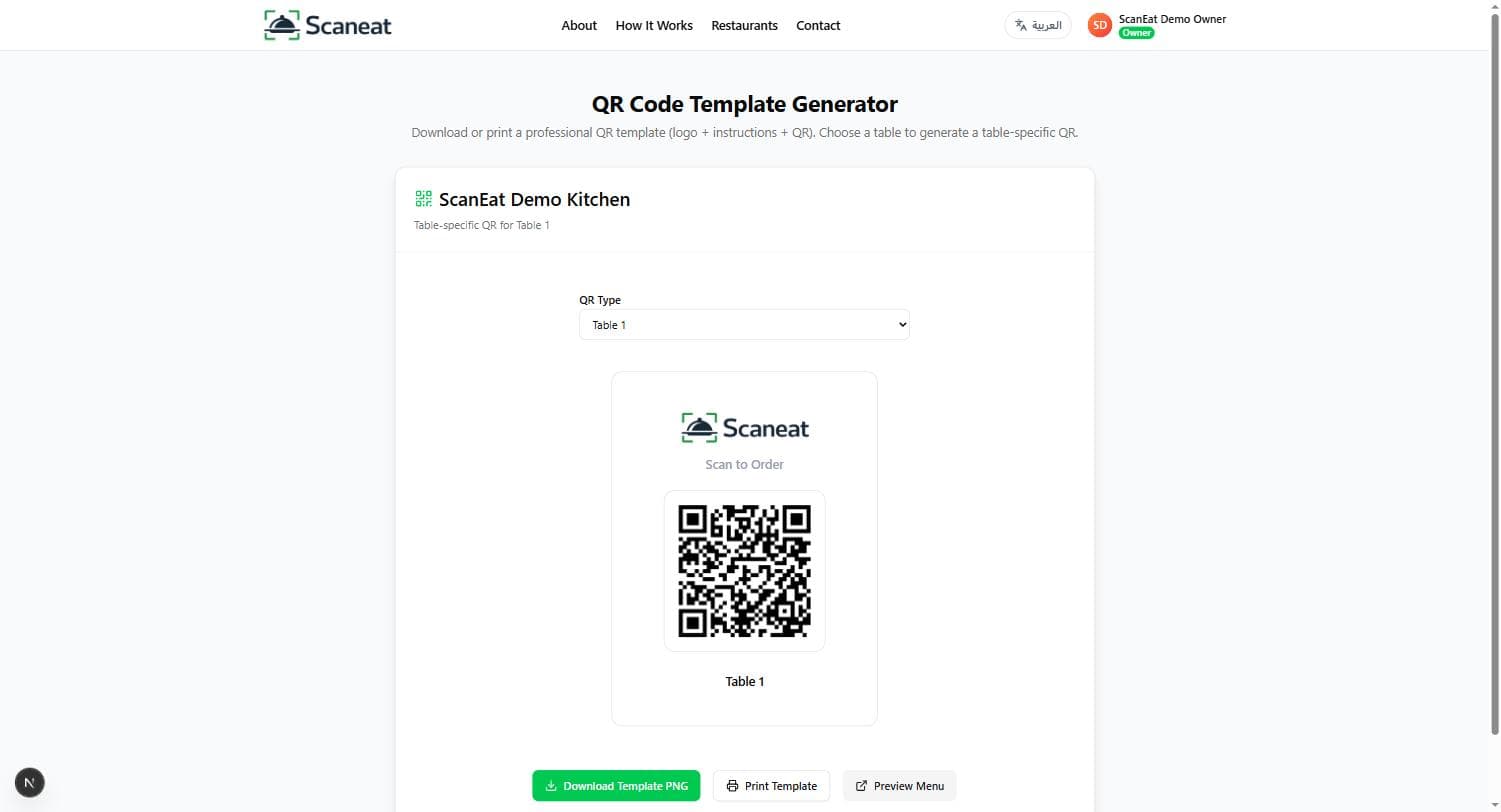 Generating a printable table QR code